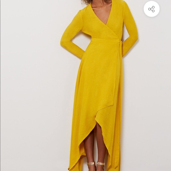 BCBGMaxAzria Dresses & Skirts - BCBGMAXAZRIA Marigold Yellow Wrap Midi Dress size large
